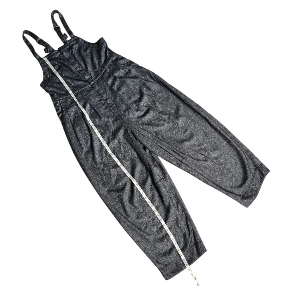 Free People Silver Herringbone Wide Leg Overalls Relaxed Jumpsuit Boho Size (M) - Picture 3 of 14